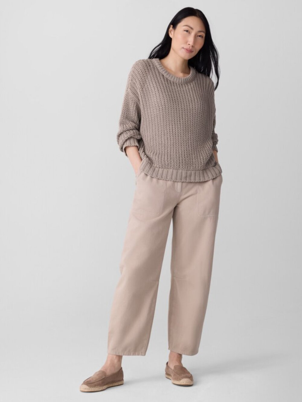 NWT Eileen Fisher Wheat Peruvian Organic Cotton Cord Crew Neck Top